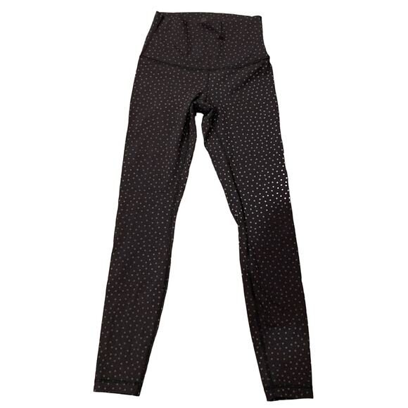 Lululemon Wunder Under Dot Black Silver Leggings Size 2 - Picture 1 of 8